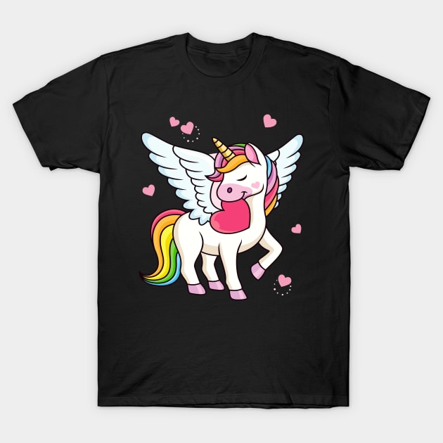 Cute Unicorn With Hearts And Wings for Girls T-Shirt by Foxxy Merch